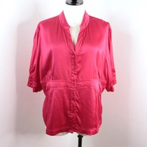 Dialogue Women&#39;s XL Magenta Pink Silk Stretch 1/2 Sleeve Button-Up Blouse Top - £7.82 GBP