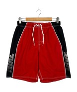 Nike Swim Shorts Mens Medium Red Black Trim Spell Out Logo Bathing Suit ... - $24.35 CAD
