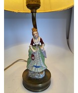 Vtg Mid-Century Figural Victorian Lady Ceramic Lamp w/Orig Shade W/ Fini... - $59.99