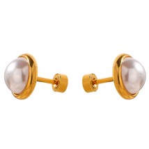 Imitation Pearls Screw-Back Stud Earrings Trendy Stainless Steel Jewelry Geometr - £7.95 GBP