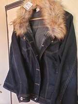 Christopher &amp; Banks Large Jean Jacket with Faux Fur Neck  - £33.63 GBP