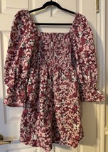 One Loved Babe Floral Pink Maroon White Dress - Size M Boho Peasant Prai... - $25.99