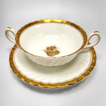 Minton for Tiffany Gold Crocus Cream Soup Bowl and Saucer  4.5in White Floral - $60.80
