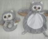Bearington Baby Wee Owlie small gray owl lovey security blanket ring rat... - £7.82 GBP