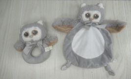 Bearington Baby Wee Owlie small gray owl lovey security blanket ring rat... - £7.90 GBP