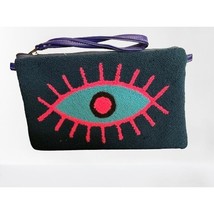 Le Pom Pom Knitted Eye Clutch in Aqua Green/Blue &amp; Pink 11&quot; - $831.39 MXN