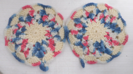 Handmade Hand Crocheted Double-Sided Coasters Potholders Hot Pads Matching Set 2 - £11.06 GBP