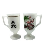 Florida Flamingo and Bowling Milk glass Footed Mug Glass 5 In Lot 2 Gran... - £33.84 GBP