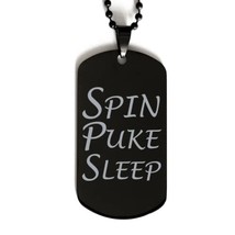 Motivational Meniere&#39;s Disease Black Dog Tag, Spin Puke Sleep, Inspirati... - $19.55