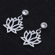 High Quality 100% Stainless Steel Lotus Charm Earring for Women Gift Wedding Par - £6.73 GBP