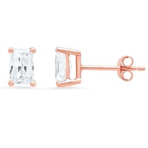 2CT Lab-Created Diamond Emerald Solitaire Stud Earrings 14k Rose Gold 925 Silver - £55.00 GBP