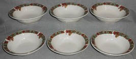Set (6) The Cellar Holiday Wreath Pattern Rimmed Cereal Bowls Christmas Table - £31.15 GBP