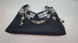 Black My Destiny Clutch Purse Plaid Collar Design Beaded Handle - £14.62 GBP