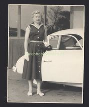 SNAPSHOT from ALBUM * San Bernardino CA 1954 * Barbara posing with car - $8.95