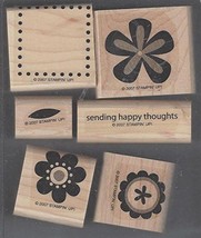 Stampin&#39; Up!&quot;Sending Happy Thoughtsl&quot;2007 Mounted 6pc Wood Stamp Set - £23.50 GBP