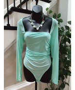 Fashion Nova Women&#39;s Green Nylon Square Neck Long Sleeve Bodysuit Size 1X - £21.74 GBP