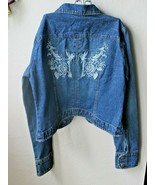 Disney Divine Embroidered Cropped Denim Jacket Tink Tinkerbell Wings SZ ... - $526.87 MXN