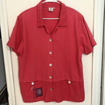 FOCUS USA Sz XL Salmon Pink Garment Dyed Cotton Jacket Button Artsy Tuni... - £25.86 GBP