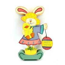 Happy Easter Egg Easter Bunny Baby Chick &amp;  10&quot; Standing Wooden Decoration - $12.19