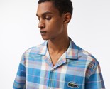 Lacoste Men&#39;s Heritage Relaxed-Fit Short-Sleeve Plaid Shirt Blue-Medium ... - £45.61 GBP