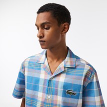 Lacoste Men&#39;s Heritage Relaxed-Fit Short-Sleeve Plaid Shirt Blue-Medium ... - £45.36 GBP