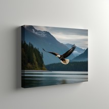 Bald Eagle Photo Art, Landscape Mountains Lake Painting Canvas Framed Eagle Art - £18.99 GBP+