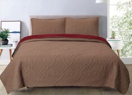 Apple Taupe Color Bedspread With Sherpa Softy And Warm Set 3 Pcs Queen Size - £51.43 GBP