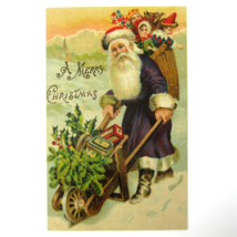 Vintage Christmas Postcard Old World Santa Purple Robe Wheelbarrow Toys Antique - £19.74 GBP