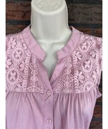 Pink Sleeveless Blouse Medium Button Front Lace Detail Soft Shirt Top Ca... - £14.19 GBP