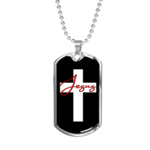 Jesus Red Cross Christian Necklace Stainless Steel or 18k Gold Dog Tag 24&quot; Chai - £37.92 GBP+