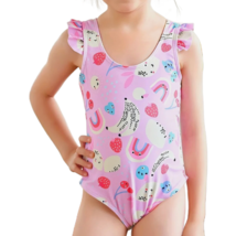 One-Piece Size 7/8 Swimwear Cartoon Fruit Rainbow Ruffle Bathing Swimsui... - $15.00