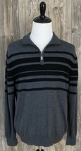 Neve Men&#39;s Sweater Size XXL 100% Wool 1/4 Zip Pullover Grey/Black Stripe - $46.33