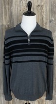 Neve Men&#39;s Sweater Size XXL 100% Wool 1/4 Zip Pullover Grey/Black Stripe - £35.17 GBP