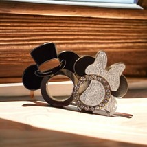 Disney Parks Minnie Mickey Mouse Bride Groom Mrs Mr Wedding Ring Pin Lapel Set - £14.91 GBP