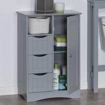 Gray Grey Wooden Floor Cabinet Bathroom Shelf 3 Drawer Towel Storage Cubby Door - £242.57 GBP
