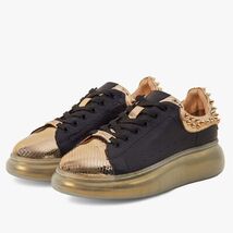 The Venezia Gold & Black Leather Women Sneaker image 2