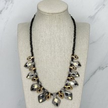 Chico&#39;s Silver and Gold Tone Black Beaded Bib Necklace - £13.39 GBP