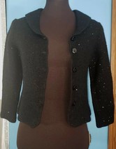 Talbots Blazer Sweater Jacket Black Sequin Sparkle Merino Wool Button Up Sz XS - £21.99 GBP