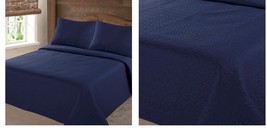  Navy Blue Nena Solid Closout Quilt Bedding Bedspread Coverlet Pillow Cases Set - £46.40 GBP