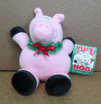 Heartline Yule Hog Pink Pig Plush Stuffed Animal Green Necklace w/Red Bow  1988 - $13.62