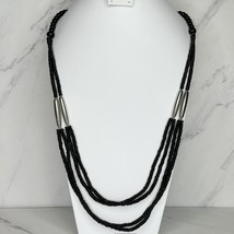Chico&#39;s Multi Strand Black Beaded and Silver Tone Necklace - £15.81 GBP