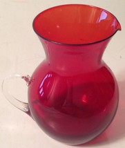 Vintage Ruby Red Pitcher Glass W/Applied Clear Handle - £10.01 GBP