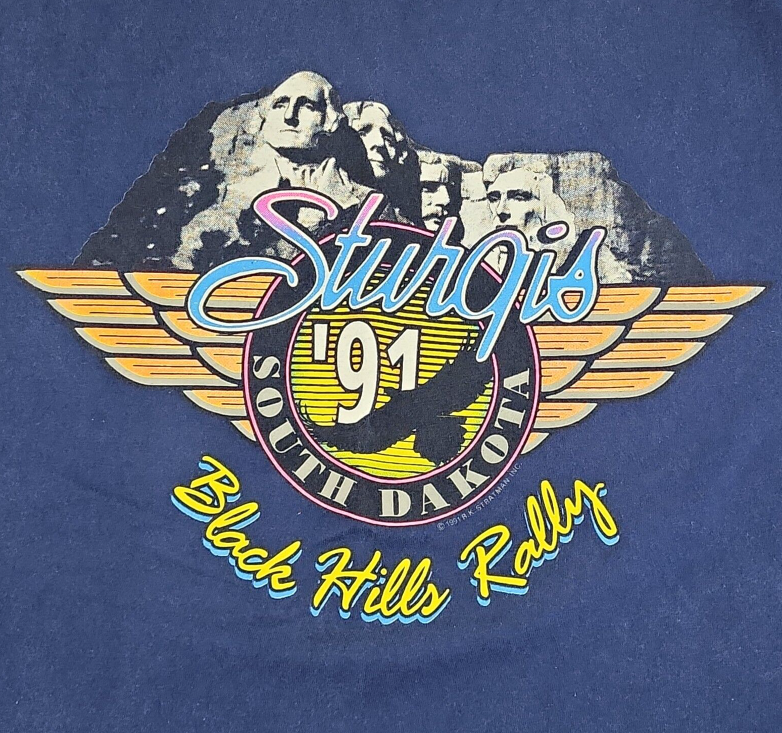 Vtg 1991 Sturgis Harley Davidson Black Hills Rally Single Stitch Blue Shirt - L - $48.37