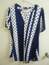 Nwt Lily By Firmiana Med Short Sleeve Blue White Polkadot Stretch Tunic 8268 - £14.05 GBP