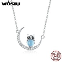 WOSTU 2020 Arrival Necklaces &amp; Pendants 925 Sterling Silver Moon &amp; Owl For Women - £20.84 GBP