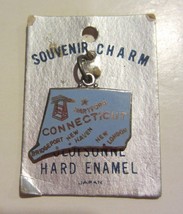 Vintage CONNECTICUT Blue Enamel Cloisonne Souvenir State Map Charm - £12.64 GBP