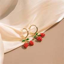 Red Enamel &amp; 18K Gold-Plated Strawberry Huggie Earrings - £10.27 GBP