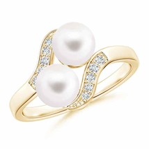 ANGARA Dual Freshwater Pearl Ring with Diamond Accents for Women in 14K Gold - £419.10 GBP