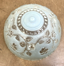 Vintage Glass Lamp Shade ART DECO frosted blue ceiling light 40s round 3 CHAIN - £23.59 GBP