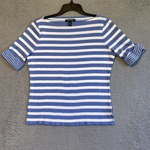 Lauren Ralph Lauren Women&#39;s Large Blue Striped Blouse Rolled Sleeve Logo - $16.83
